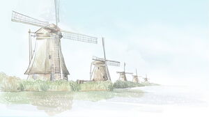 Imagem de fundo do pequeno moinho de vento em aquarela fresca construindo PPT