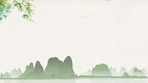 Four green mountains and leaves PPT background images