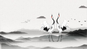 Four classical and elegant ink painting mountains PPT background images