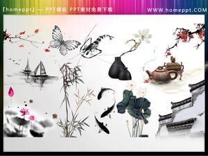 13 Illustrationen von PPT-Materialien im chinesischen Stil mit Tinte