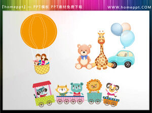 Uluslararası Çocuk Günü için üç sevimli karikatür sıcak hava balonu hayvanları PPT malzemeleri