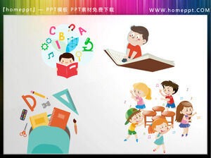 Cartoon Stationery and Music Class Children's PPT Material Illustrations