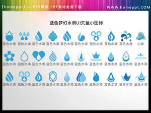 Descărcați 30 de seturi de materiale cu pictograme PPT pentru sursă de apă cu picături albastre