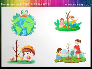 Download four cartoon tree planting girl PPT materials