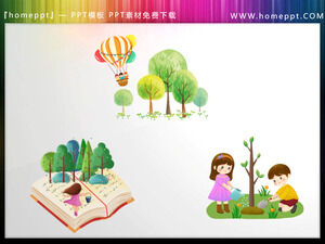 어린이 나무 심기를위한 세 가지 만화 수채화 PPT 자료 다운로드