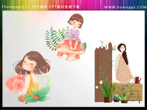 Download three cartoon girl PPT material illustrations