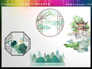 Descarga de material PPT de cuatro materiales para el paisaje de ventanas de viento chino y el pabellón de montaña