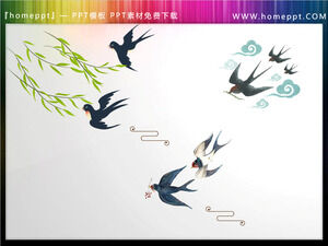 ดาวน์โหลดวัสดุ PPT สำหรับสี่กลุ่มของนกนางแอ่น ต้นหลิว ดอกไม้ และนก