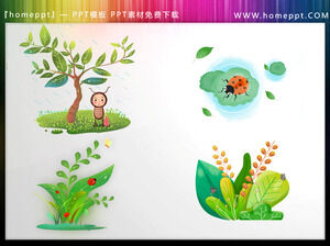 Descărcați patru materiale PPT în stil de desene animate pentru plante și insecte de primăvară