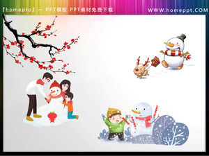 Cuatro conjuntos de materiales de ilustración PPT de muñeco de nieve de dibujos animados