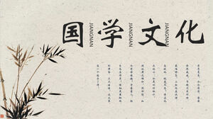 قم بتنزيل قالب PowerPoint لموضوع الثقافة الصينية التقليدية مع حبر بسيط وخلفية الخيزران