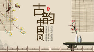 Scarica l'elegante e antico modello PPT in stile cinese per lo sfondo del bonsai di fiori e uccelli