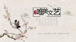 Laden Sie die klassische PPT-Vorlage für Gongbi-Blume und Vogelhintergrund herunter