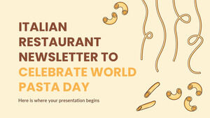 Buletin informativ al restaurantului italian pentru a sărbători Ziua Mondială a Pastei