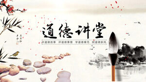 Unduh template PPT untuk budaya tradisional Tiongkok dan ruang kuliah moralitas dengan gaya tinta dan cuci