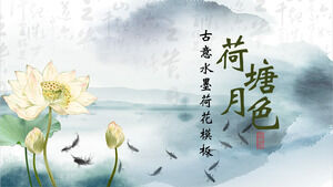 Download the Lotus Pond Moonlight PPT Template with Ink and Lotus Background