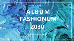 Pobierz szablon PPT prezentacji biznesowej dla stylu albumu z niebieskim obrazem olejnym z tłem pigmentu