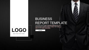 European and American style business report PPT template with black suit character background