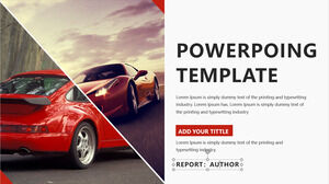 Téléchargement gratuit de modèles PPT commerciaux européens et américains avec un fond de voiture de sport rouge