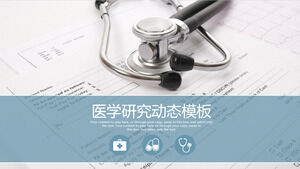 Templat PPT latar belakang stetoskop dan laporan medis untuk topik medis