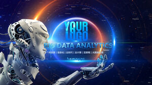 Download technology themed PPT templates for blue big data and robot backgrounds
