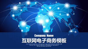 Mavi İnternet Bağlantılı Dünya Haritası Arkaplan E-ticaret Teması PPT Şablonu