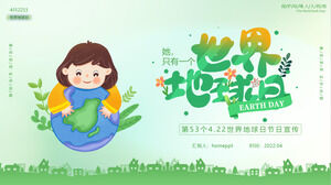 Yeşil ve taze illüstrasyon stili Dünya Dünya Günü promosyonu PPT şablonu indir