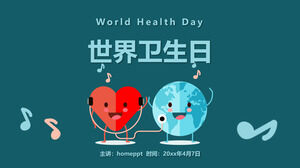 Laden Sie die PPT-Vorlage zum Weltgesundheitstag für Cartoon-Liebe und Erde-Hintergrund herunter