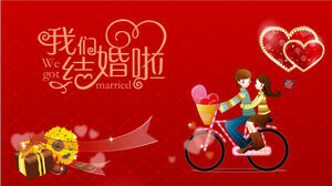 Download del modello PPT dell'invito a nozze rosso festivo dei cartoni animati