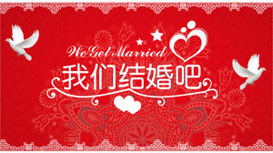Red festive pattern background Let's get married PPT template