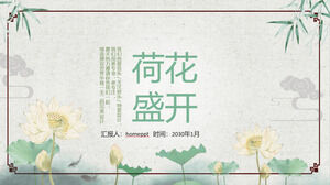 Download del modello PPT elegante fiore di loto Chinoiserie