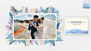 Laden Sie die PPT-Vorlage für das romantische Hochzeitsalbum mit Aquarellblumenhintergrund herunter