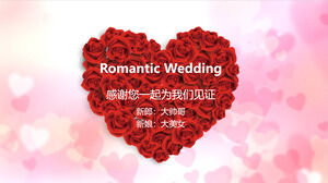 Template PPT album pernikahan yang hangat dengan latar belakang berbentuk hati yang terbuat dari mawar