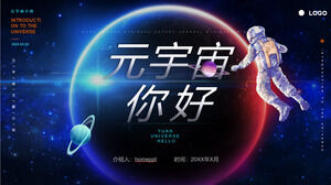 Download the Metaverse theme PPT template in the background of the blue space planet astronauts