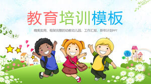 Education and training PPT template for three cartoon children with backgrounds
