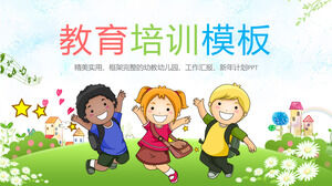 Education and training PPT template for three cartoon children with backgrounds