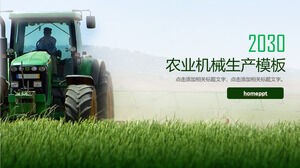 Descargue la plantilla PPT para la producción de maquinaria agrícola con cosecha de tractores en el fondo del campo de trigo