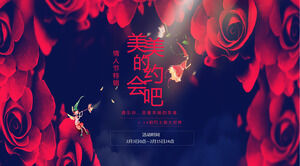 Modello PPT di San Valentino per "Beautiful Dating Bar" con uno sfondo di rose rosse