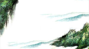 Three green Chinese painting high mountain PPT background images