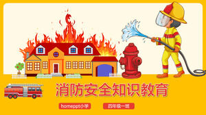 Laden Sie die PPT-Vorlage für das Klassentreffen zum Thema Brandschutz mit Cartoon-Feuerwehrkampf-Hintergrund herunter