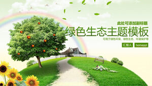 Unduh template PPT tema ekologi hijau untuk latar belakang pelangi pohon buah padang rumput dan bunga matahari