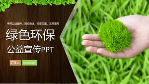 Laden Sie die PPT-Vorlage für Umweltschutzwerbung mit Viridiplantae in der Hand herunter