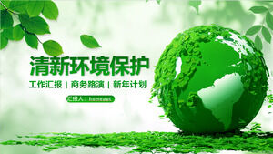 Laden Sie die PPT-Vorlage „Umweltschutz“ für „Grüne Blätter und Erdmodellhintergrund“ herunter