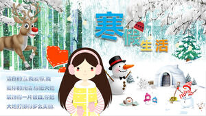 Free download of PPT template for my winter vacation life in the background of winter snow scenery