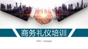 Handshaking and Business Etiquette Training PPT Template Download for Business Building Background