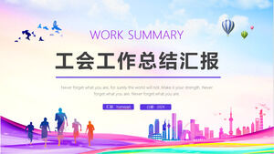 Kota nada ungu dan menjalankan ringkasan karakter siluet latar belakang serikat pekerja melaporkan unduhan template PPT