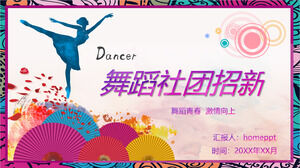 Unduh template PPT untuk merekrut klub dansa baru dengan latar belakang penari berwarna-warni