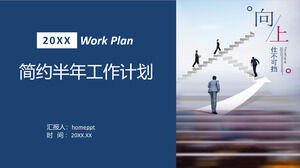 Download the Half Year Work Plan PPT Template for the Background of Workplace Figures on the Steps