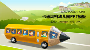 Autobus szkolny Cartoon i kampus Temat bezpieczeństwa Szablon PPT z tłem dla dzieci
