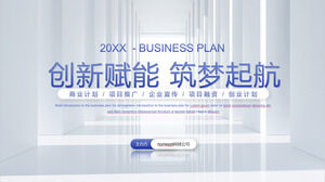 Descărcați șablonul PPT de plan de afaceri albastru deschis pentru „Imputernicirea inovației, construirea viselor și navigarea”